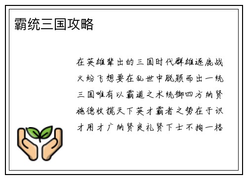 霸统三国攻略